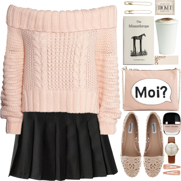 A fashion look from November 2014 featuring long sleeve shirts, pleated skirt and nude shoes. Browse and shop related looks.