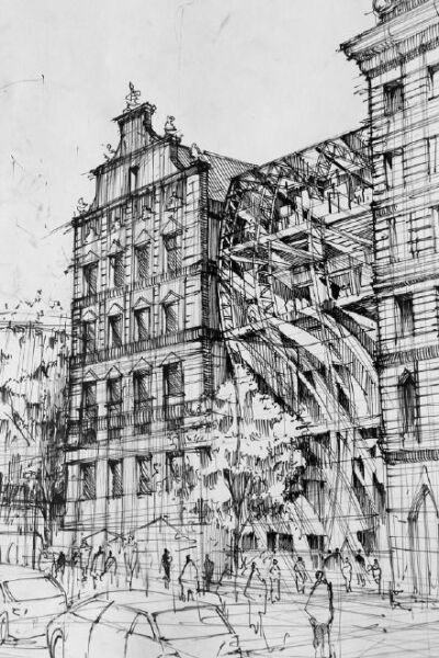 多种风格的建筑速写作品，脑补学习时间到了。