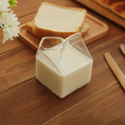 肆月。方形耐高温玻璃牛奶盒 创意半品脱鲜奶盒杯子 可微波 早餐