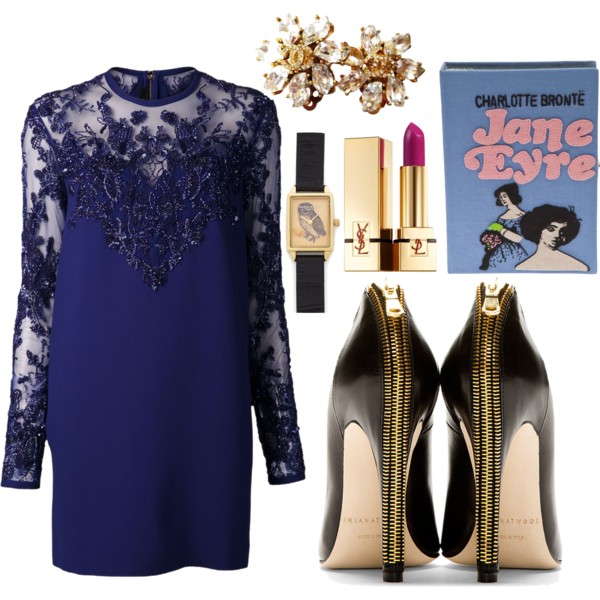 A fashion look from December 2014 featuring beaded dress, pointed toe pumps and Olympia Le-Tan. Browse and shop related looks.