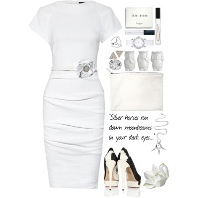 A fashion look from September 2013 featuring white stretchy dress, white leather pumps and leather clutches. Browse and shop related looks.