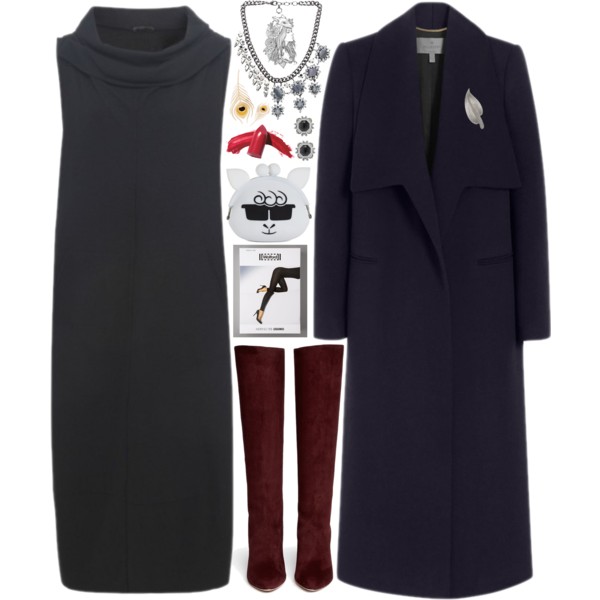 A fashion look from December 2014 featuring vintage black dress, long wool coat and wolford leggings. Browse and shop related looks.