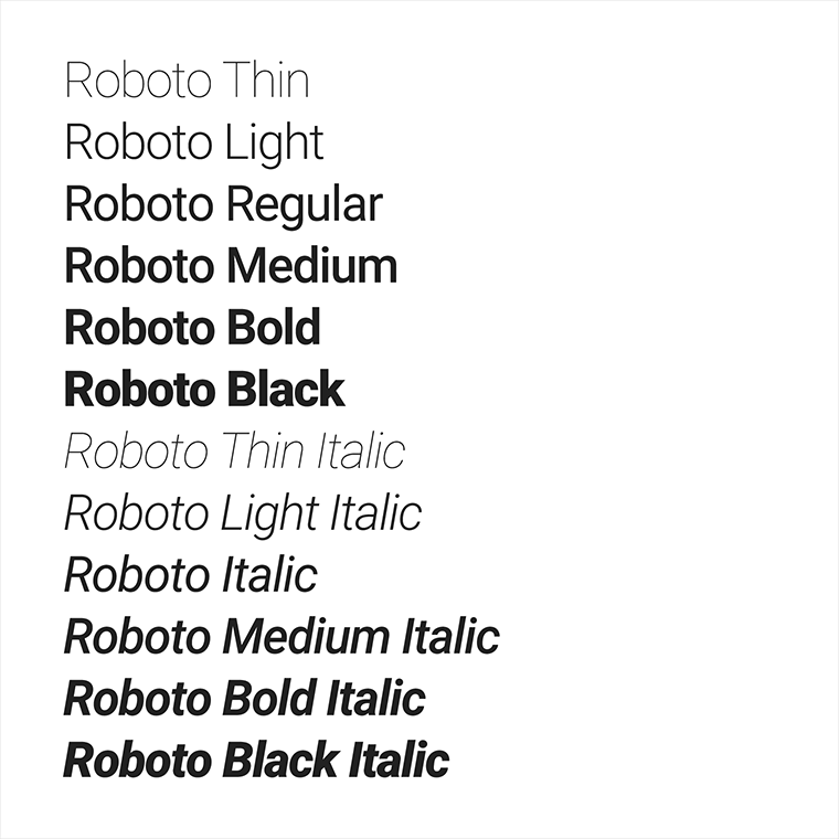 英文字体使用Roboto，中文字体使用Noto。