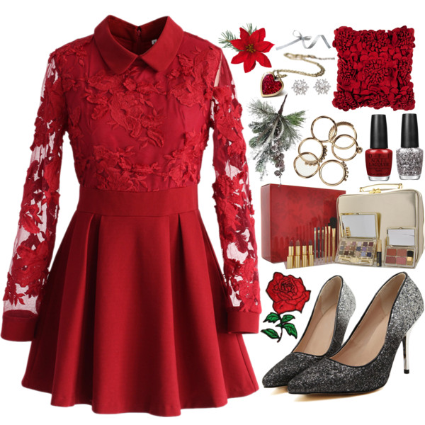 A fashion look from December 2014 featuring red wedding dresses, pointed toe pumps and rhinestone jewelry. Browse and shop related looks.