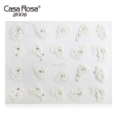 CASA ROSA美甲饰品贴纸指甲贴花 3D立体白色花瓣带钻指甲美甲贴花