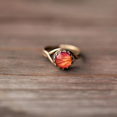 现货乌克兰设计师原创饰品丨绽放花系列丨橙红古铜玫瑰花戒指