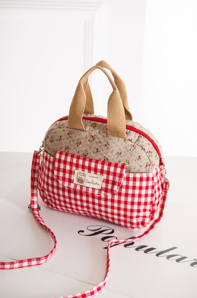 夏季日系碎花格子手拿斜跨两用布艺包拉链翻盖手机包零钱包