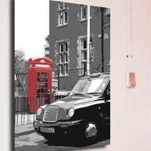 欧式装饰画壁画装饰画无框画 伦敦红色电话亭 出租车 城市红与黑