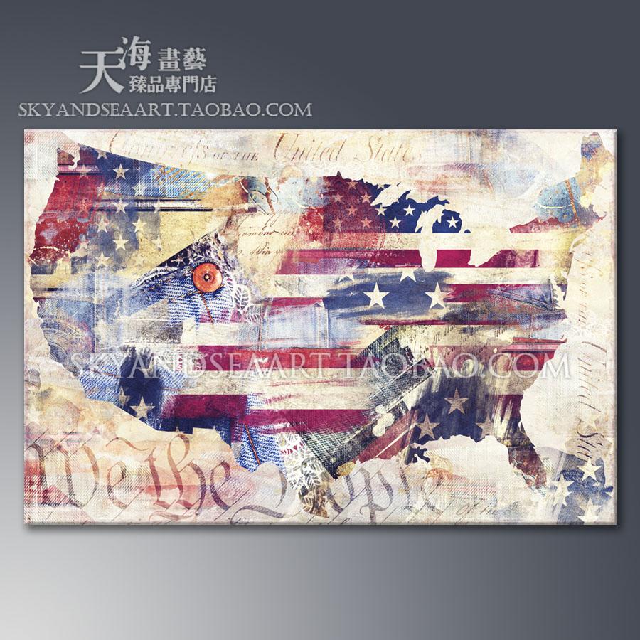 巨幅超大幅美国国旗地图标志酒吧loft波普现代装饰画挂画墙画壁画