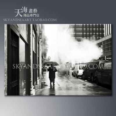 纽约城市街景人物黑白摄影照片 黑白客厅现代装饰画挂画墙画壁画