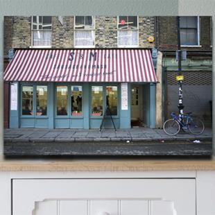 欧洲街景咖啡馆单车 蓝色清新气质 无框画客厅装饰画帆布画 餐厅