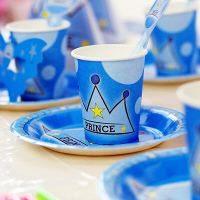 王子系列 蓝色儿童生日派对用品 6人套餐11款 皇冠装饰儿童聚会