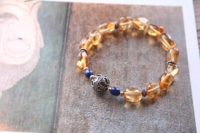 婆罗米之歌随形黄水晶+巴厘岛手工银珠 手链