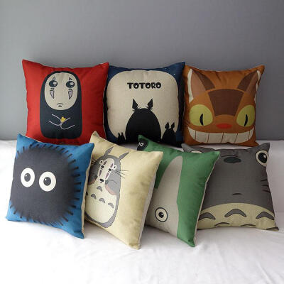 无印良品日式宫崎骏动画龙猫棉麻抱枕办公室靠垫沙发垫含芯