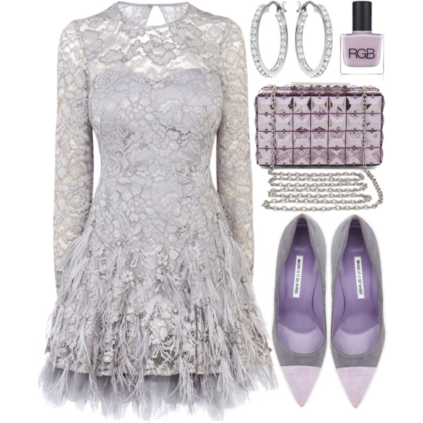 A fashion look from December 2014 featuring jeweled dress, manolo blahnik pumps and chain strap purse. Browse and shop related looks.