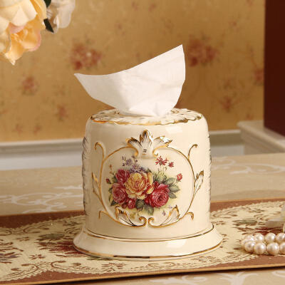 奢华欧式鎏金 纸巾盒陶瓷 高档创意家居装饰品复古抽纸盒摆设