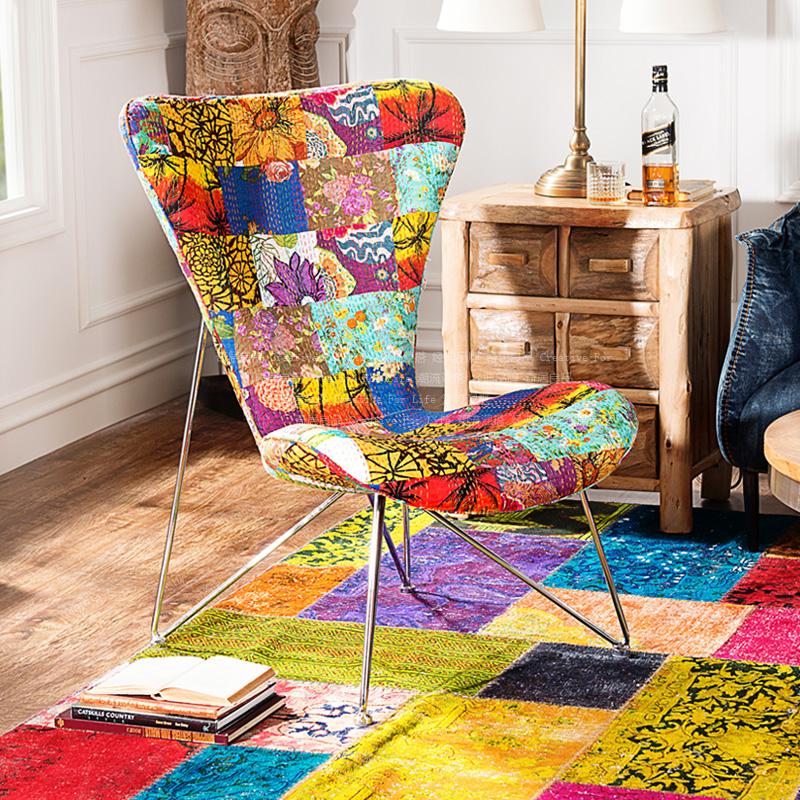 奇居良品 卡迪波普风印度进口面料软包布艺单人沙发单椅 b款