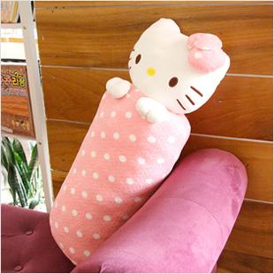 韩国Hellokitty粉色凯蒂猫波点圆点圆柱形毛绒抱枕礼物
