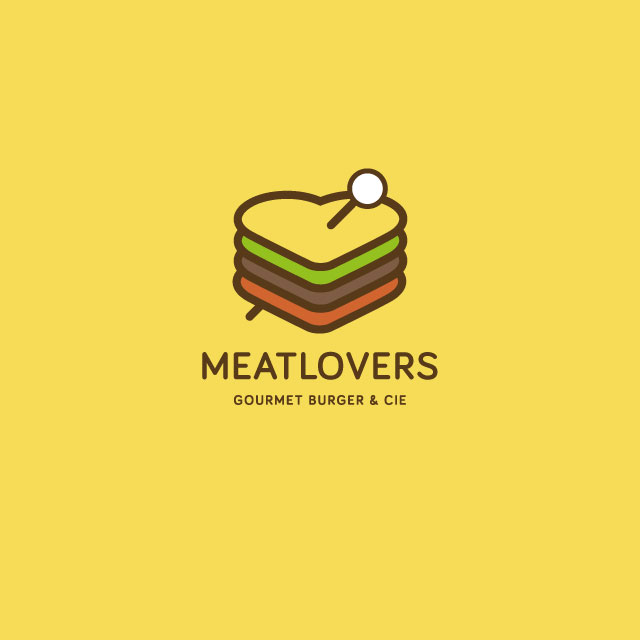 带有心形三明治图形的Meatlovers Gourmet Burger &amp;amp; Cie的LOGO很形象，同时也保持了极简主义和现代感。这说明即使是具象图形，也可以很有趣，出人意料。