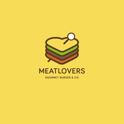 带有心形三明治图形的Meatlovers Gourmet Burger &amp;amp; Cie的LOGO很形象，同时也保持了极简主义和现代感。这说明即使是具象图形，也可以很有趣，出人意料。