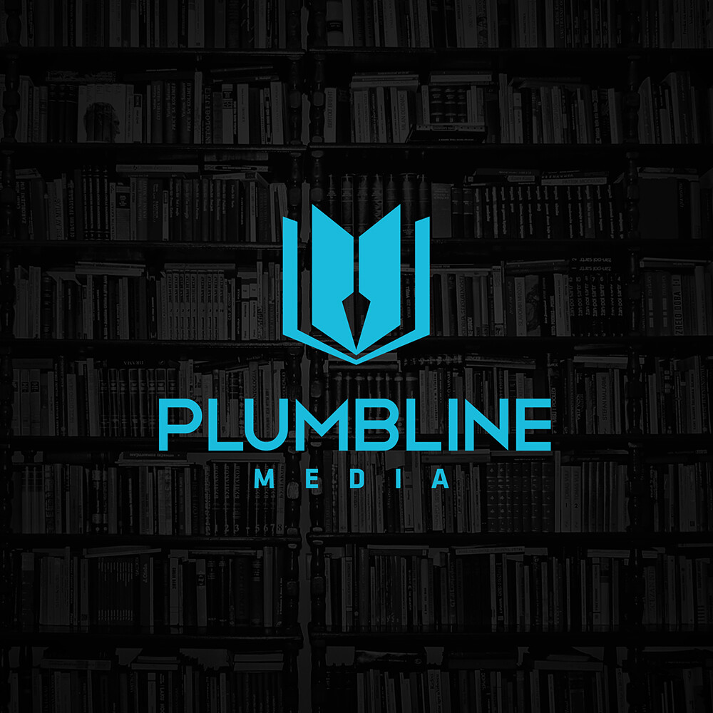 Plumbline Media的LOGO看起来几乎是抽象的，直到你看出那其实只是一本书（代表媒体），书脊处有一条垂线。