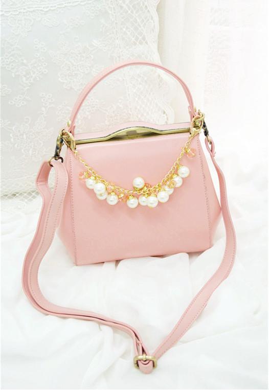 真皮包包女包夏季英伦名媛淑女珍珠手提斜挎包单肩包