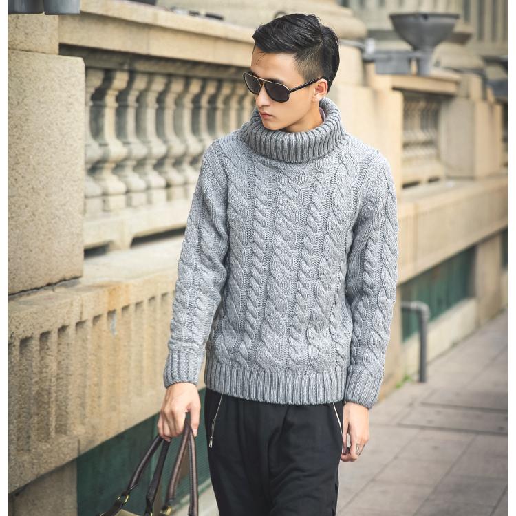 秋冬季男士高领毛衣羊毛衫韩版加厚套头麻花编织针织衫男毛线衣