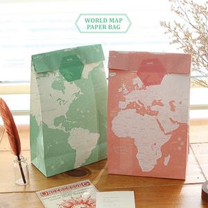 韩国indigo 世界地图纸袋包装袋 World Map Paper Bag彩色 四个