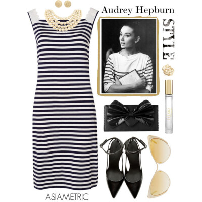 A fashion look from May 2014 featuring striped pencil dress, pointed toe pumps and black leather purse. Browse and shop related looks.