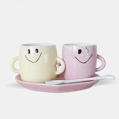 创意马克杯情侣对杯子陶瓷带勺牛奶杯简约可爱早餐杯萌咖啡杯