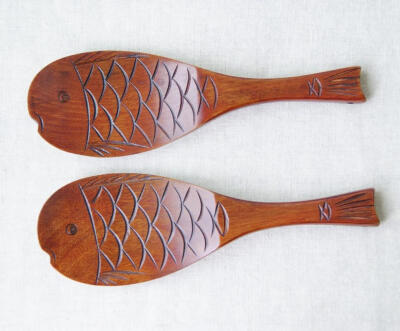 达物志 木制饭勺 楠木鱼形木勺 年年有余勺子 创意实木饭勺