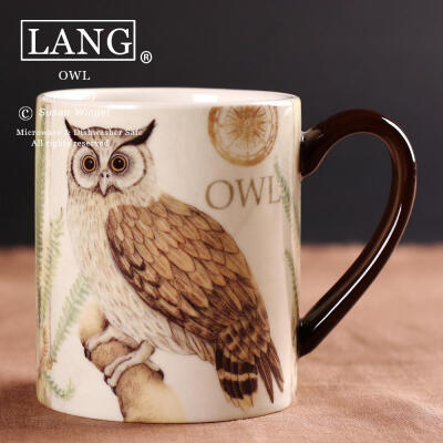 OWL 创意大容量咖啡马克杯陶瓷杯 美国LANG田园风插画陶瓷杯杯子