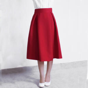 秋装女装裙子中长裙简约纯色高腰复古半身裙