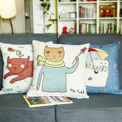 猫先生萌态 棉麻抱枕办公室靠垫沙发垫靠枕礼物含芯圣诞