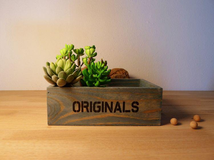 zakka 手工做旧桌面收纳蓝色擦色木质收纳盒 多肉专用透气木花盆