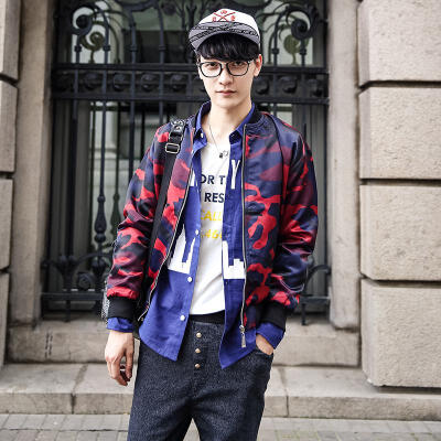 秋装青年韩版修身棒球服男士拉链开衫迷彩夹克外套加厚茄克潮
