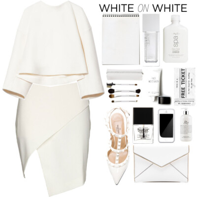 A fashion look from January 2015 featuring white long sleeve top, zipper skirt and valentino pumps. Browse and shop related looks.