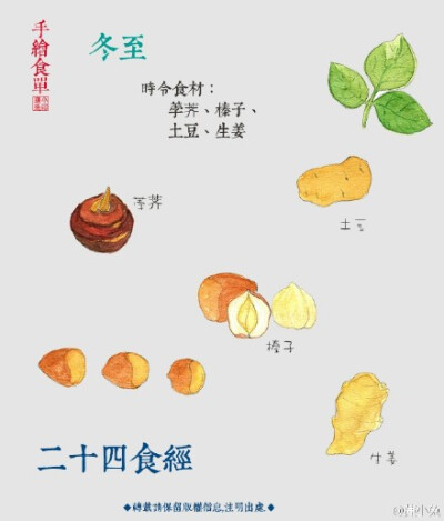 【冬至】时令食材：荸荠、榛子、土豆、生姜 。今天要好好吃一顿！