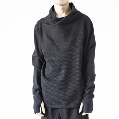 GE独立设计 01号堆堆领黑色针织衫时尚简约休闲舒适
