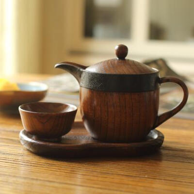 掬涵茶具三件套茶杯茶盘茶壶茶道 礼品 原木实木木器日式和式