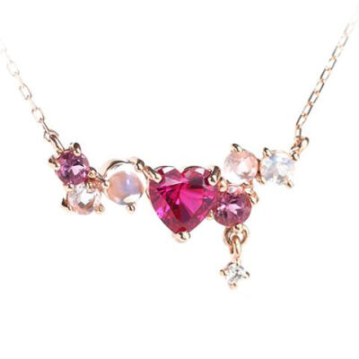 日本ADA珠宝 K10粉金红宝石电气石玫瑰石英青月亮石项链