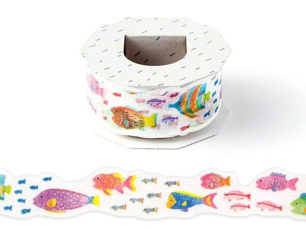 TP2日本进口 超级萌 儿童简笔画 鱼群 异型和纸胶带 整卷