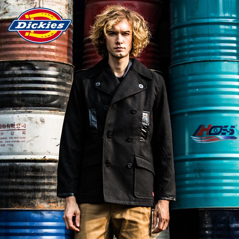 Dickies 冬装 男士双排扣加厚羊毛 拼皮夹克外套