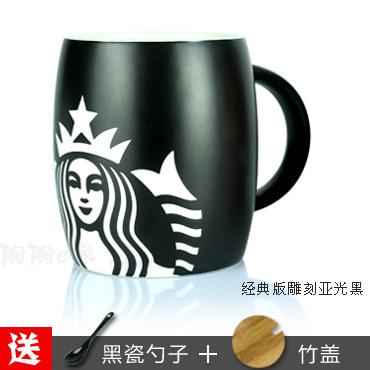 星巴克杯子 酒桶马克杯 咖啡杯 陶瓷杯子 茶杯 水杯可带盖勺