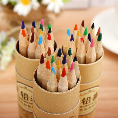 小树苗12色筒装彩色铅笔 学生卡通创意环保铅笔 HB绘画笔