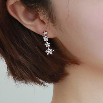 韩国进口 摇曳唯美小花朵 精致钻饰大小花朵耳环 925银耳针878