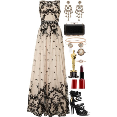 A fashion look from March 2014 featuring long formal dresses, heeled sandals and leather purse. Browse and shop related looks.