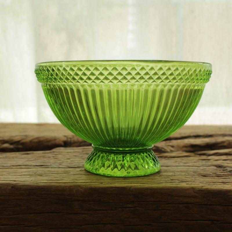 绿色水果沙拉碗 玻璃糖果碗 精致水果碗 果盘 zakka 杂货