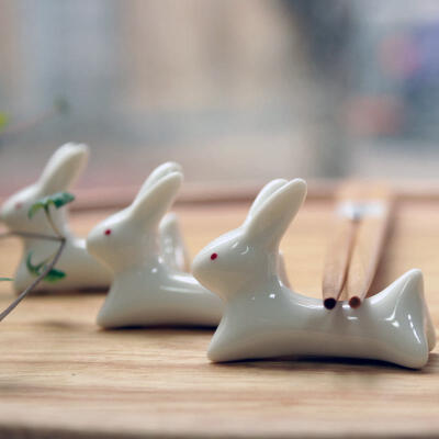唯自然zakka 陶瓷创意兔子筷子架 汤匙托筷枕托 米白色摆件