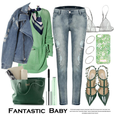 A fashion look from January 2015 featuring jean jacket, blue jeans and lingerie bras. Browse and shop related looks.